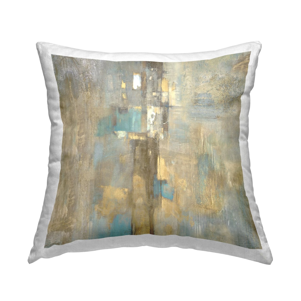 Stupell Industries Tan Blue Abstract Blocked Brush Stroke Pattern Throw Pillow, 18" x 18"